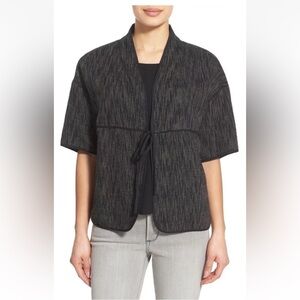 NEW Eileen Fisher Organic Cotton Tie Front Boxy Jacket NWT Brown Black XS